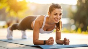 junge frau turnt auf einer yogamatte